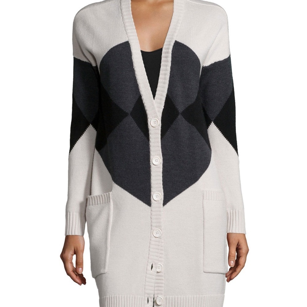 HAUTE HIPPIE LONG SLEEVE ARGYLE CARDIGAN SWEATER Preppy